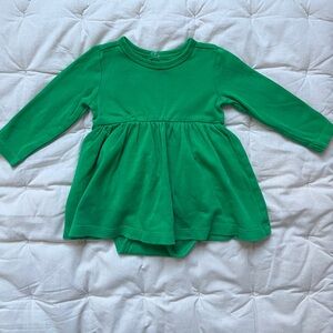6-12M💚🐇☘️ Primary Green Long Sleeve Bodysuit Cinched Dress 💯 Cotton